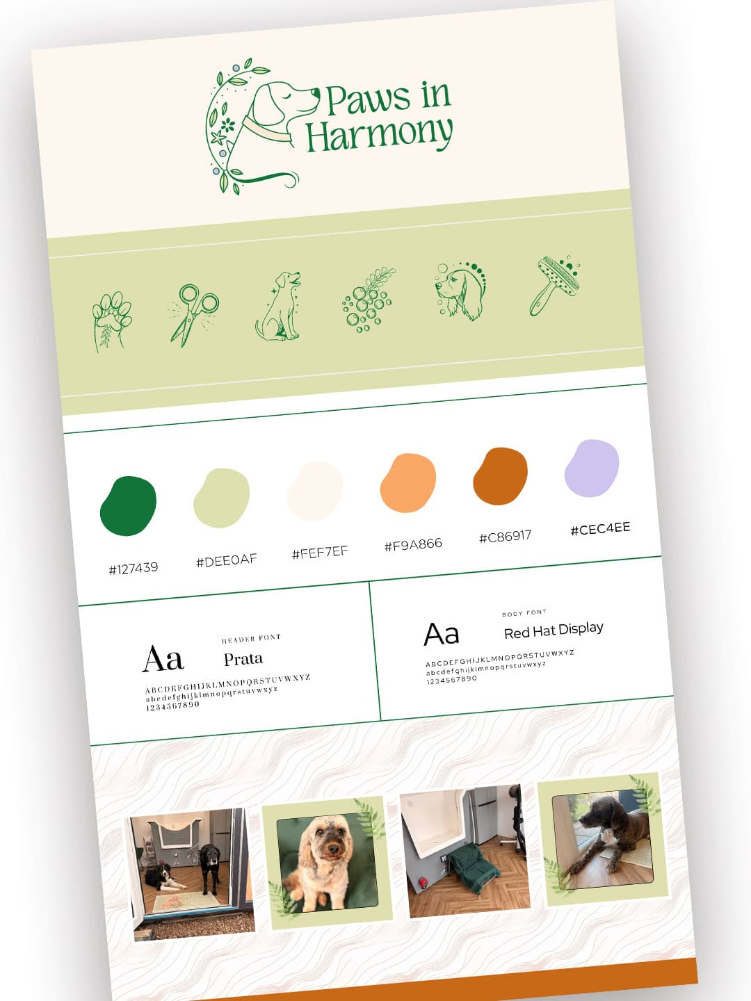 Dog grooming brand board