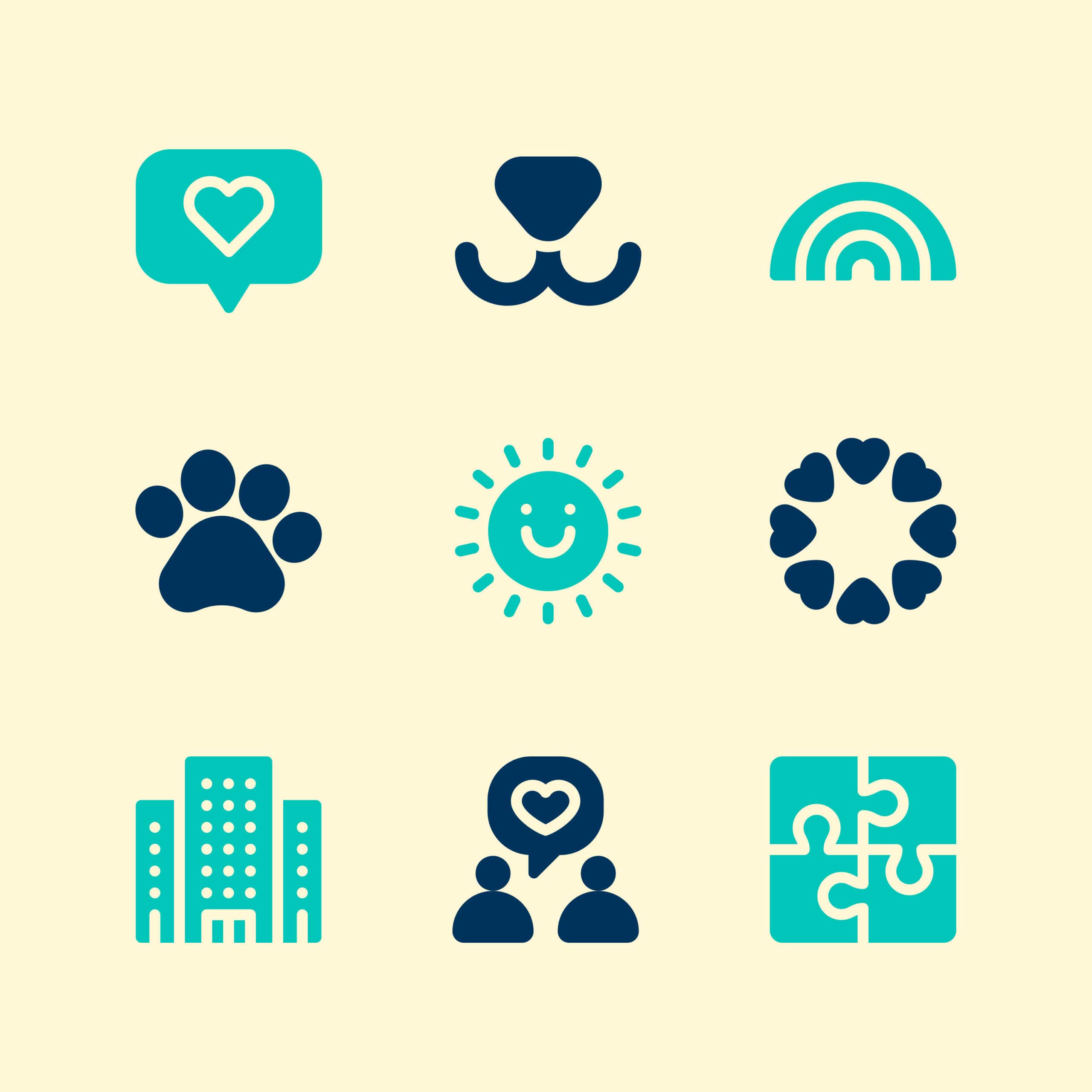 A grid of six squares each containing a different color and inspirational phrase with their corresponding hex codes.