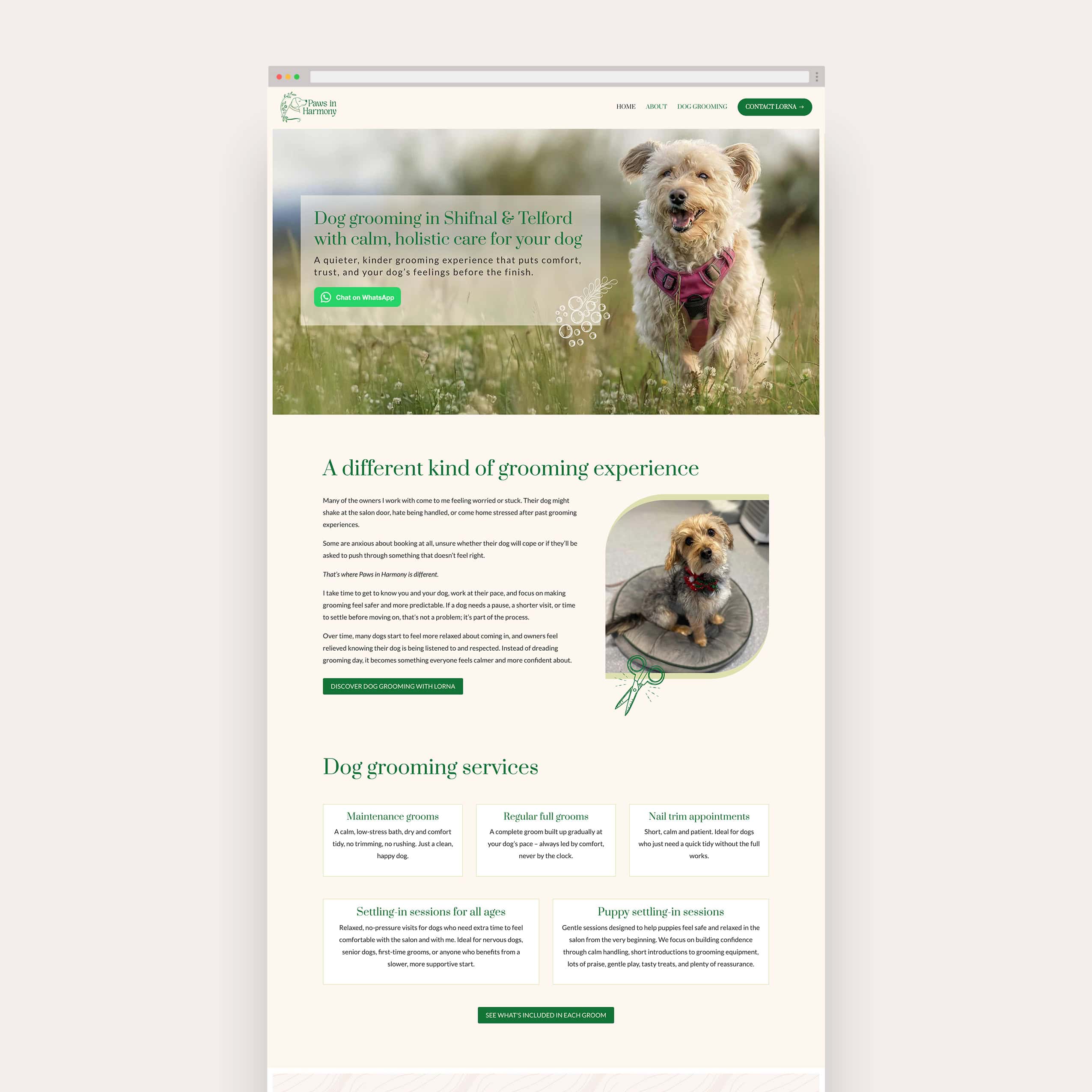 Paws in Harmony Dog Grooming website