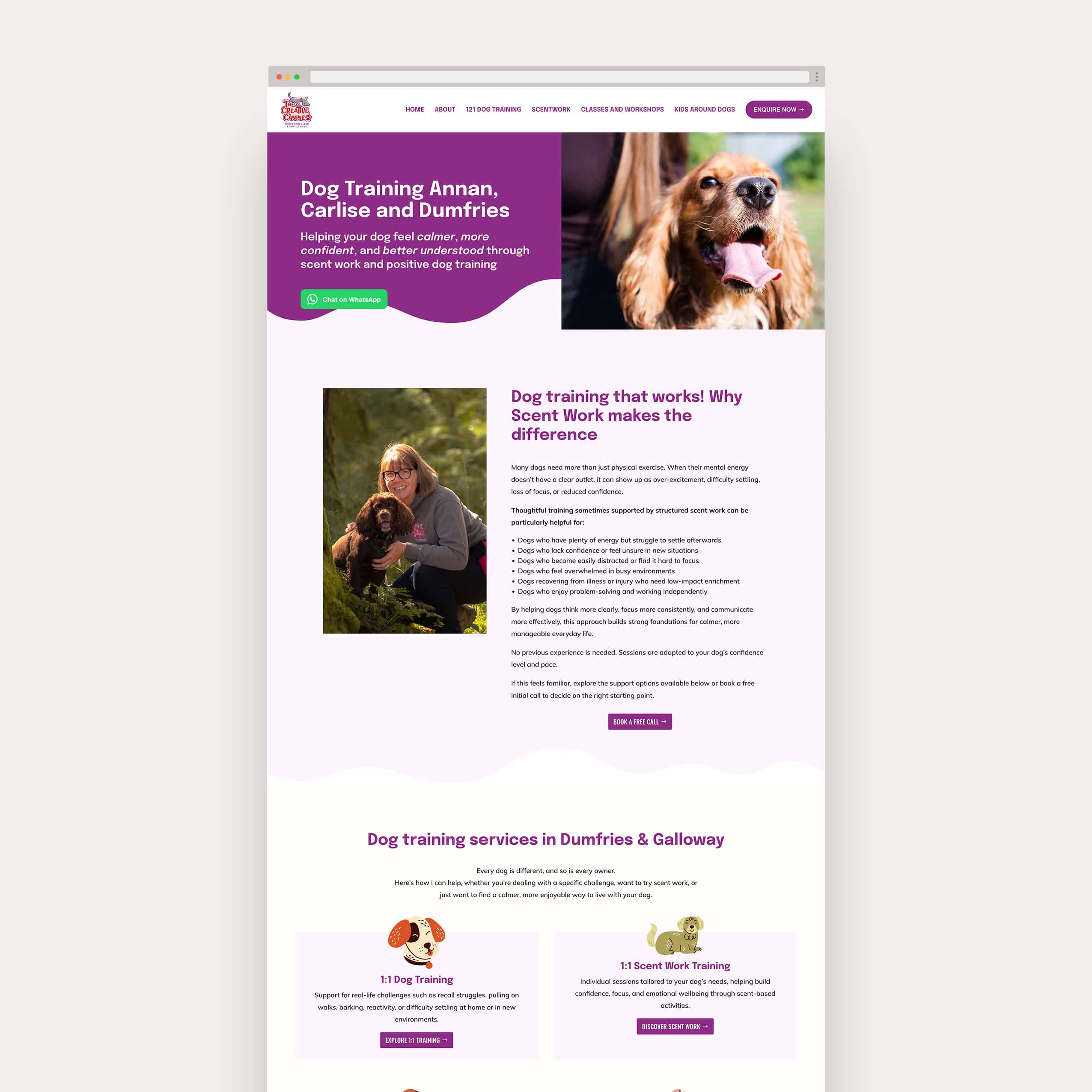 The Creative Canine Dog Trainer website design