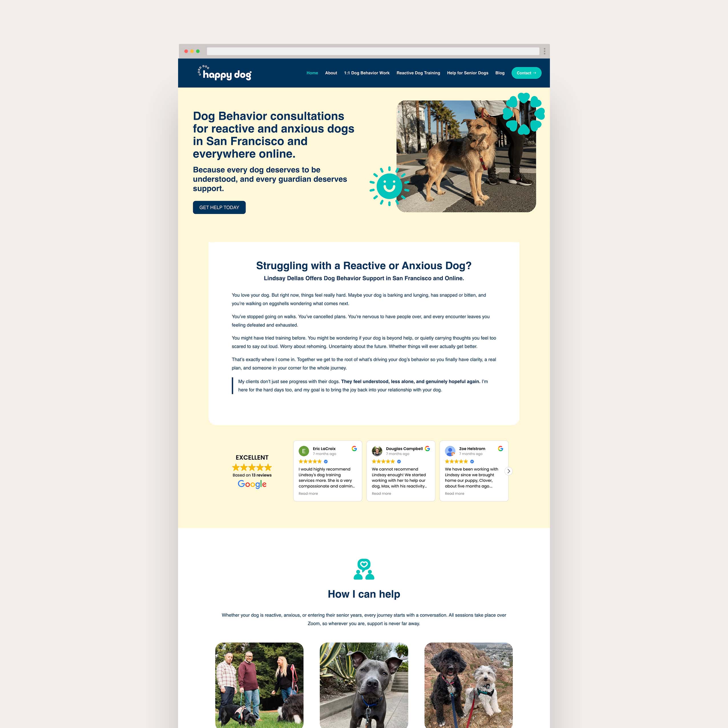 Good Dog Happy Dog Behaviour Consultant website design The Creative Canine Dog Trainer website design