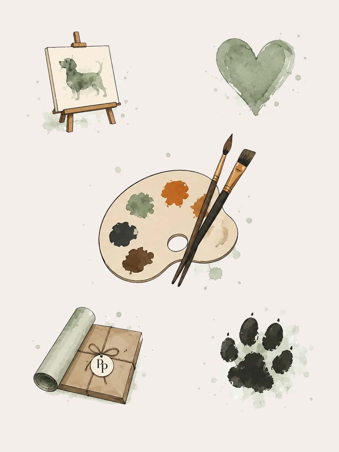 Brand identity illustrations for pet portrait artist